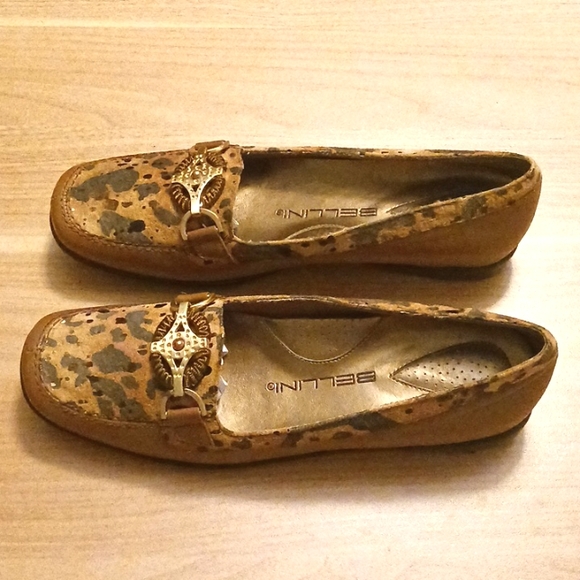 Bellini "Bobcat" Tan Leather Animal Print Loafers in Size 7M - Picture 5 of 12